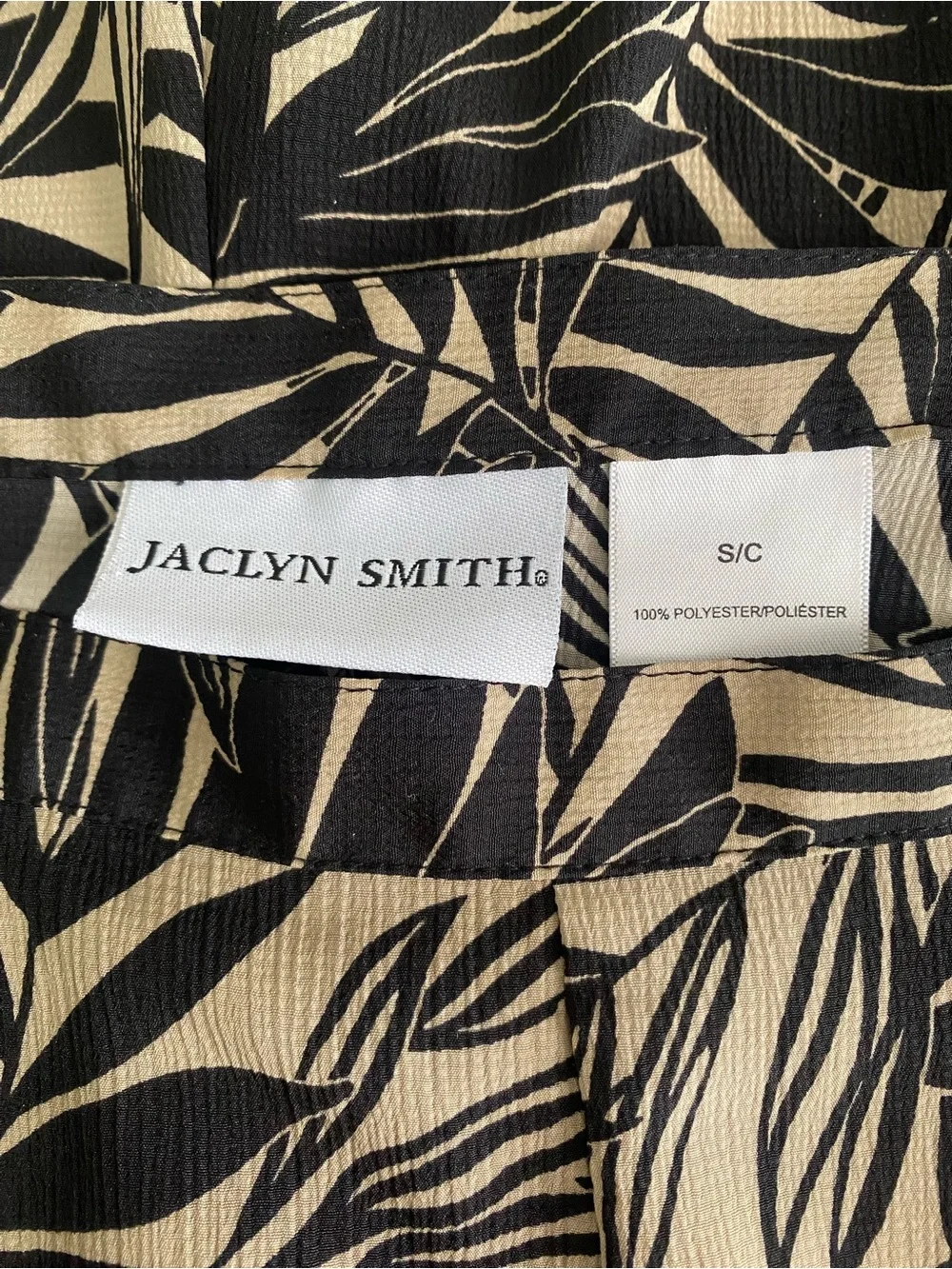 Jacklyn Smith Tropical Leaf Print Midi Skirt Small Black Tan Elastic Waist